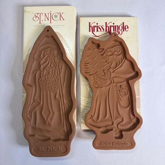 Longaberger Pottery Vintage Christmas Cookie Molds St Nick Kriss Kringle Set - Picture 8 of 14